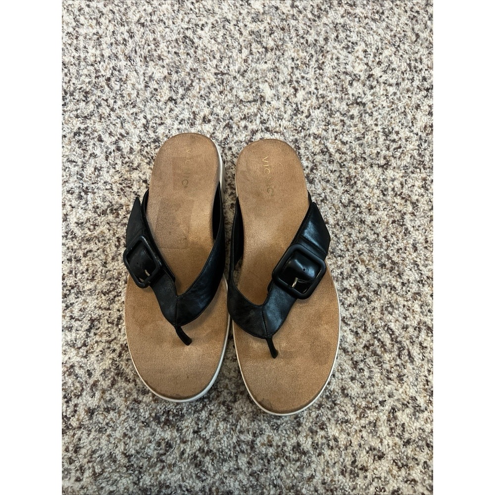 Vionic Uptown Marin Sandal Womens 12 Wide Black Leather Slip On Arch Support